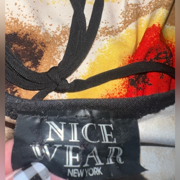 (READ) Nice Wear Y2K Tunic Top Blouse Abstract Orange/Brown/Yellow Tie Back L - Picture 3 of 3